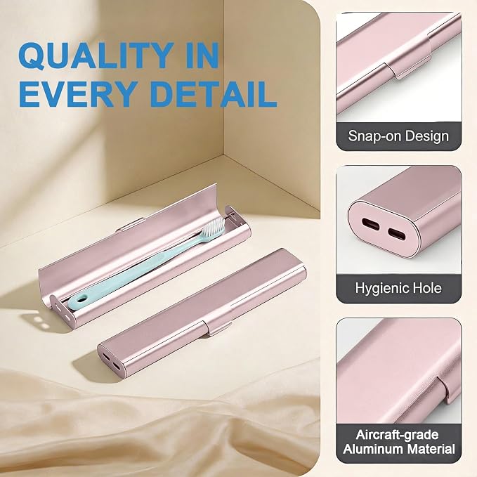 Portable Toothbrush Travel Case: Breathable & Dirt-Proof Hotel Camping Outdoor - Aluminum for Storage Recyclable Traveler (1, Rose Gold) - Image 4