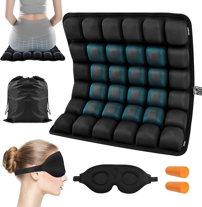 Airplane Seat Cushion, Portable Air Pad with Built-in Pump for Long Flights & Car Rides, Inflatable Seat Cushion for Office,Travel & Hard Dining Chairs, Ergonomic Comfort Support(COLOR:Black) - Image 2