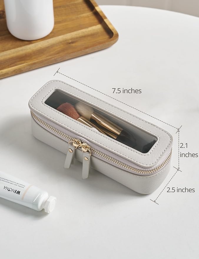 Slim Makeup Brush Bag Travel Clear Toiletry Bag for Women Cute Make Up Bag for Traveling Cosmetic Bag Organizer Waterproof Tansparent Beauty Makeup Case Blue Gray - Image 5