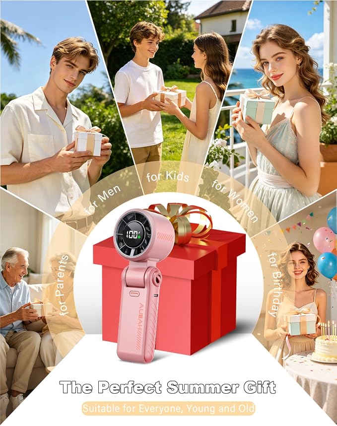 Portable Handheld Turbo Fan - 5 Speed Mini Personal Fan with Strong Airflow, Foldable 3 in 1 Rechargeable Battery Operated Trave Essentials Hand Fans for Indoor/Outdoor Use, Pink - Image 8