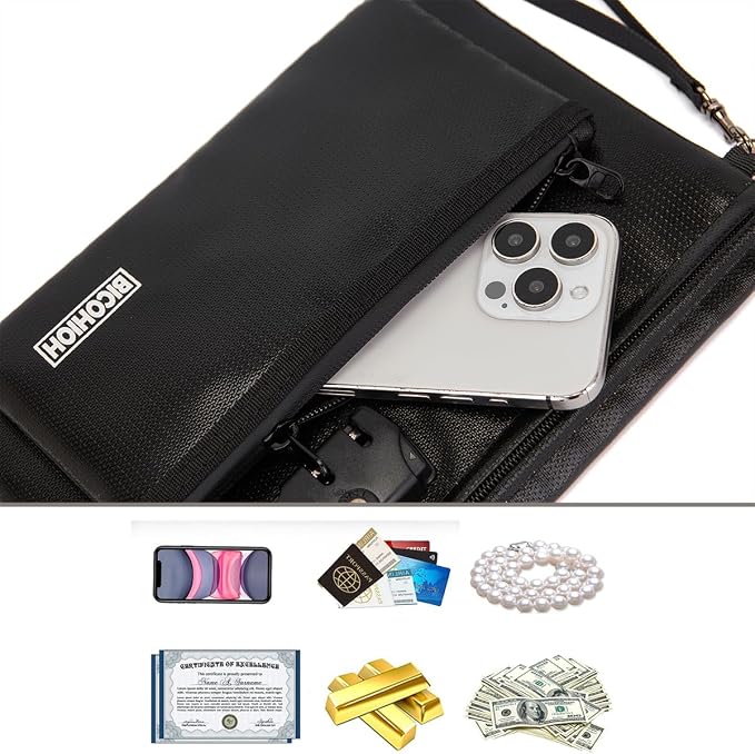 Fireproof Money Bag with Lock, Cash Bag Bank Bag for Cash, Valuable Storage Bag,Fireproof Safe Box Money Pouch with Zipper (BLACK, Small) - Image 5