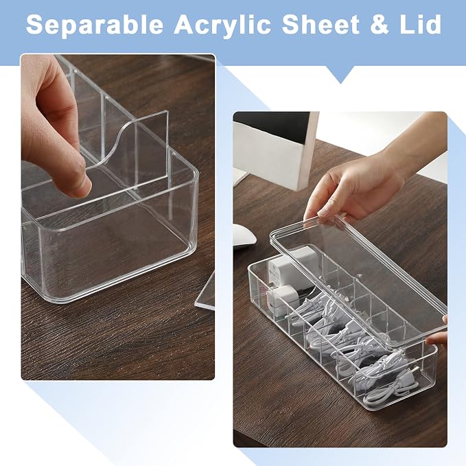 Cable Organizer Storage Box Plastic Cable Cord Management Box Power Cord Organizer Case with 10Pcs Rubber Ties for Office, Home, Desk Accessories Storage Stationery Supplies - Image 5