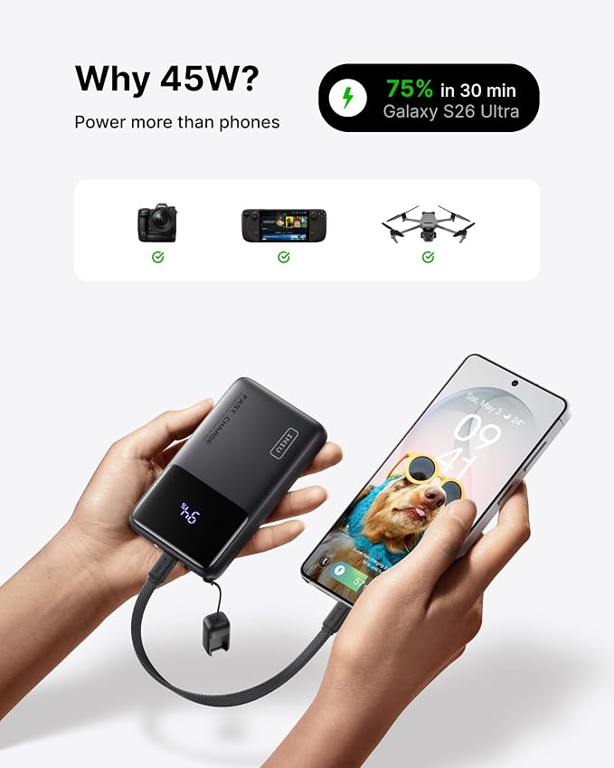 INIU Power Bank, Compact 10000mAh 45W PD Fast Charging Portable Charger | Detachable USB-C Cable, Stand, Flight-Safe, Travel, Flashlight, Battery Pack for iPhone 17 16, Samsung S26, iPad etc - Image 2