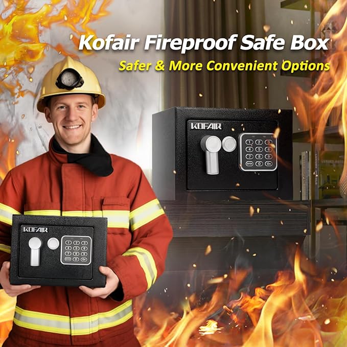 KOFAIR Safe Box for Home Safe (0.23 Cubic Feet) with Fireproof Bag, Personal Money Safe for Cash Saving, Mini Safe Box with Key, Digital Safety Box with Light, Money Lock Box - Image 6