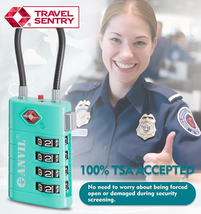 ANVIL TSA Approved Luggage Locks with Search Alert Indicator, 4-Digit Combination Suitcase Lock, Advanced TSA008 Core Heavy Duty Anti-Theft Travel Lock for Double Zippers, Backpacks - Image 8