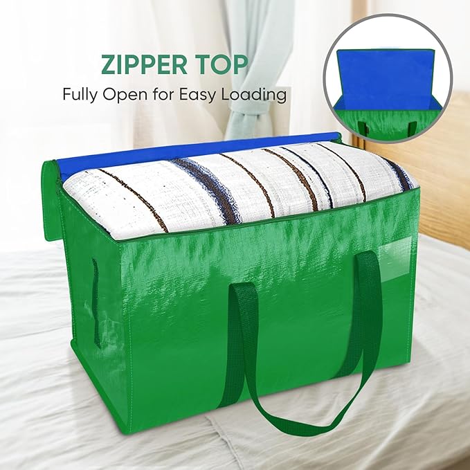 BALEINE 2-Pack Oversized Moving Bags with Reinforced Handles, Heavy-Duty Storage Tote for Clothes, Moving Supplies (Light Green, 2-Pack) - Image 6