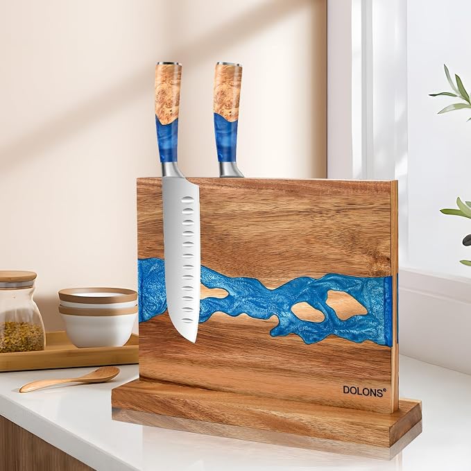 Magnetic Knife Block,Acacia Wood And Resin Kitchen Magnetic Knife Holder，Equipped with strong magnets,Multifunctional Double Side Knife Storage Organizer for Kitchen Counter ，Gifts for new home - Image 2