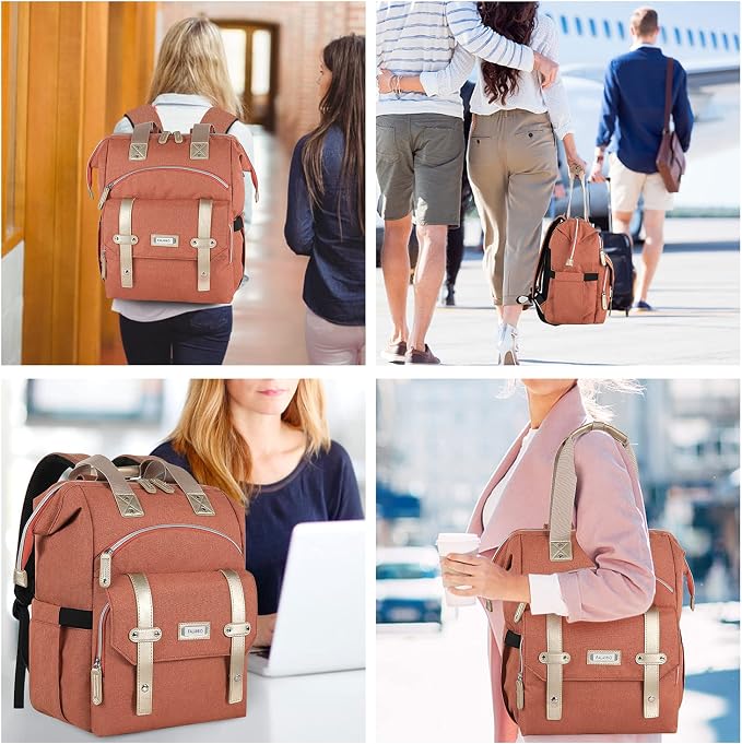 FALANKO Laptop Backpack for Women,15.6 inch Teacher Nurse School Waterproof Backpack,Large Womens Computer Backpack with Laptop Compartment,RFID Anti Theft Shoulder Orange Bags - Image 7