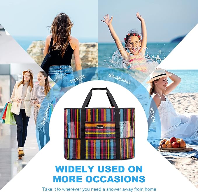 KABAQOO Mesh Beach Bag, Extra Large Beach Bags with 9 Pockets & Zipper Waterproof Lightweight Beach Tote for Beach/Pool Trip - Image 2