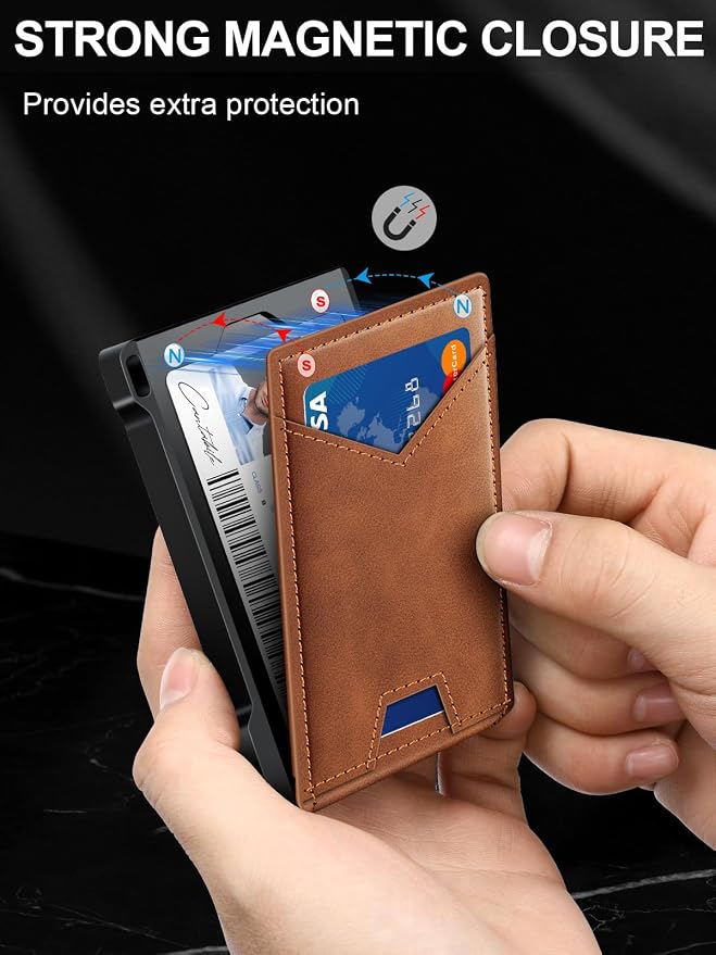 Wallet for Men RFID Wallet with 2 ID Windows & Money Clip, Slim Pop Up Card Holder for 10-12 Cards, Bifold Minimalist Smart Wallet for Front Pocket, Compact Metal Credit Card Holder, Gifts for Men - Image 3