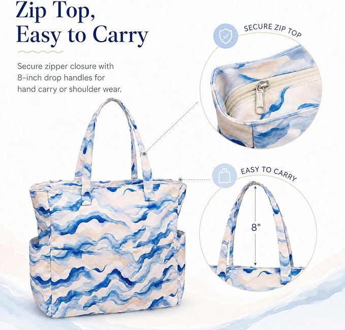 LEDAOU Beach Bag Waterproof Sandproof Women Beach Tote Pool Bag with Zipper for Swim Gym Grocery Travel with Wet Pocket | Sandproof - Image 8