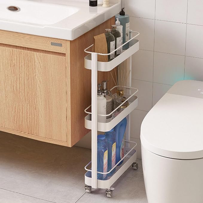 Narrow 3 Tier Rolling Cart, Slim Storage Cart for Bathroom Kitchen | 3 spacious tiers, durable carbon steel frame and smooth swivel wheels provide flexible storage and easy mobility. - Image 5