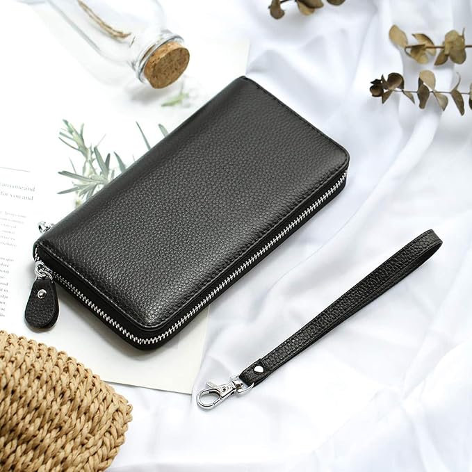 Moflycom Womens Wallet RFID Blocking Genuine Leather Zip Around Wallet Clutch Wristlet Travel Long Purse for Women - Image 6