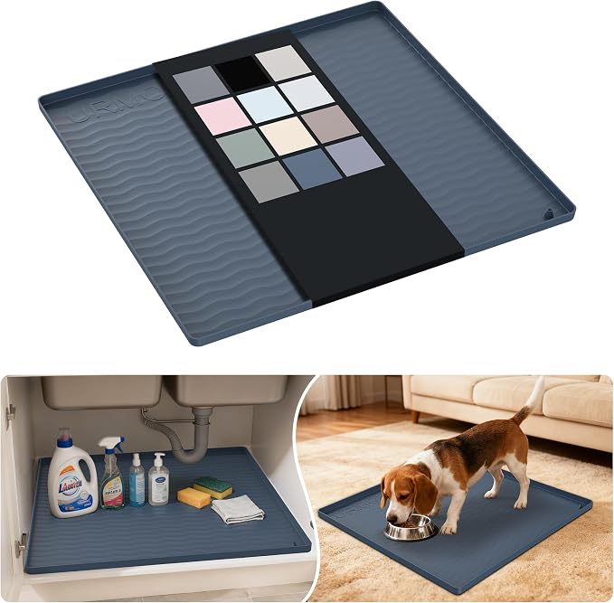 URMONA Waterproof Silicone Under Sink Mat 22'' x 22'' Shelf Liner for Kitchen and Bathroom, Cabinet and Counter Protector, Storage and Organizers, Litter Mat, Pet Cat Puppy Essentials(Dark Grey) by URMONA