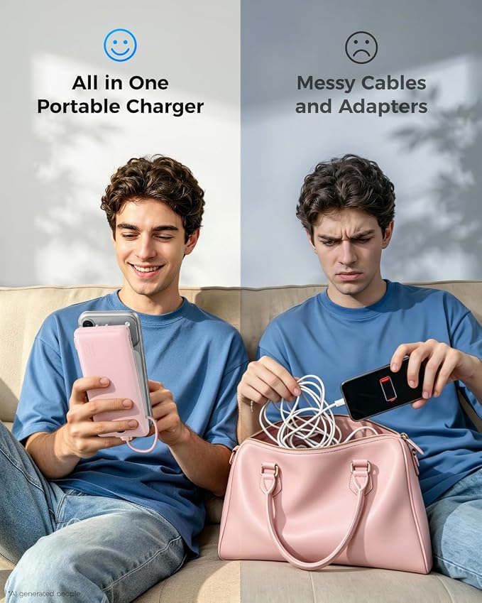 VEGER Portable Charger for iPhone, Power Bank Built in Cables and Wall Plug | 10000mAh,Ultra Slim&Compact,5 Outputs,LED Display,Power Bank for iPhone,Samsung,Travel Essentials for Camping Cruise Business - Image 6