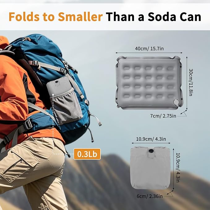 Inflatable Seat Cushion with Adjustable Firmness (Light Gray) | adjustable firmness, lightweight, waterproof, non-slip. For stadium, office, camping, car & long flights - Image 3