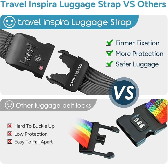 Travel Inspira Anti-Theft Suitcase Belt with TSA Lock | Heavy-Duty Nylon; TSA-Approved Lock with Tag; Adjustable 103-200cm; Secure Black Strap; 20-28 Inch Bags - Image 2