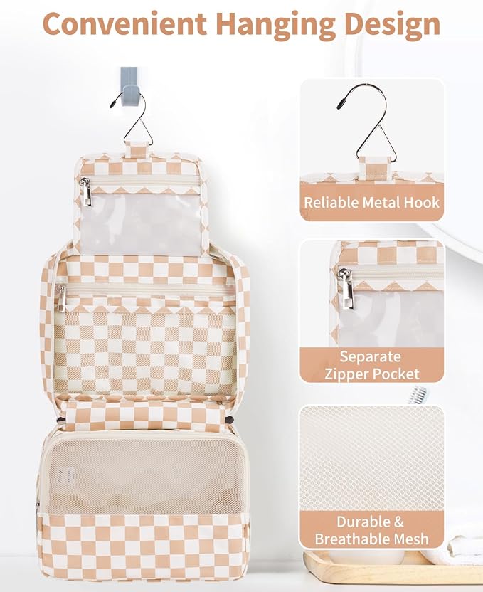 Narwey Small Hanging Travel Toiletry Bag for Women, Travel Bag for Toiletries, Makeup Bag Organizer Cosmetic Bags Make Up Bags for Girls - Image 2