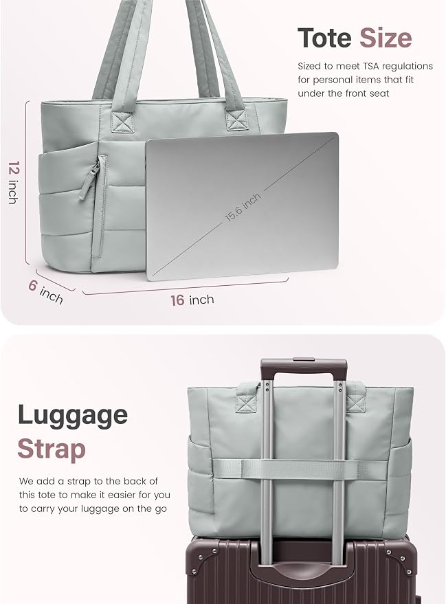 Uselike Tote Bag for Women with Zipper, Quilted Puffer Tote Bag with Compartments, Lightweight Puffy Work Bags for Women - Image 6