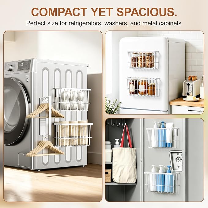 FAMNONE Magnetic Laundry Organizer, Dryer Ball Holder & Hanger Rack | Magnetic Lint Bin, Fridge Basket, Washer Dryer Organizer, Metal Magnetic Basket for Kitchen, Fidge, Laundry - Image 7