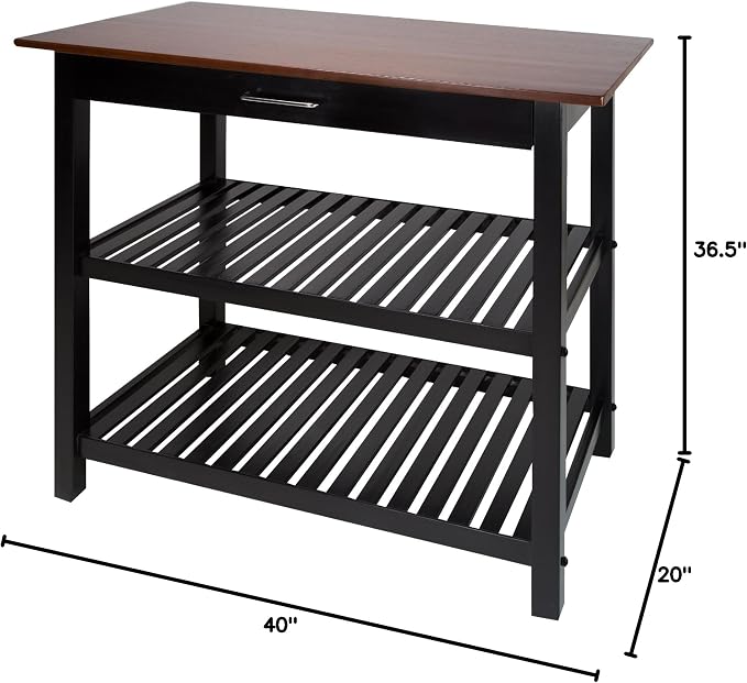 Casual Home Kitchen Island with Solid American Hardwood Top, Walnut&black - Image 9