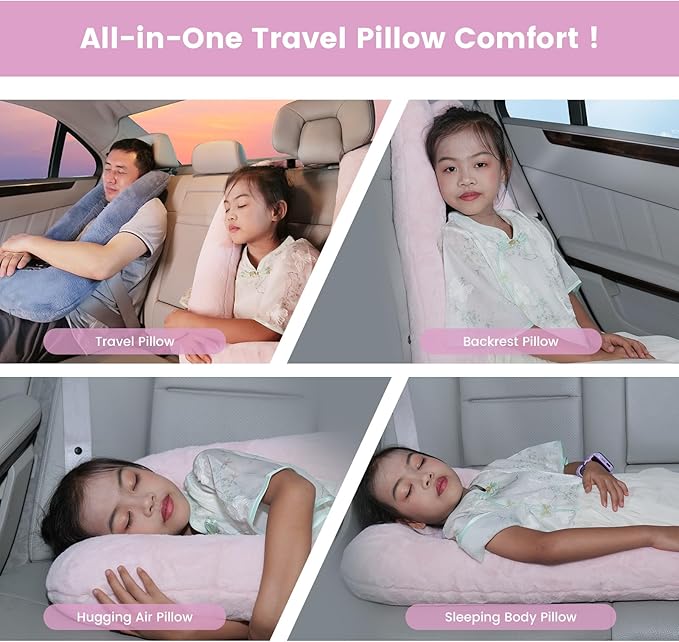 Keemall Inflatable Car Pillow for Kids & Adults, for Trips, Car Sleep &Naps | Upgraded Portable Soft Pillow with Washable Cover, Cervical Support, for Road Trips, Camping, Office & Travel & In-Seat Rest - Image 5