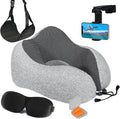 Homeify Airplane Travel Kit – Adjustable Memory Foam Airplane Neck Pillow with Phone Holder, Eye Mask, Foot Hammock, and Earplugs – 6 Piece Plane Travel Essentials for Long Flights by Homeify