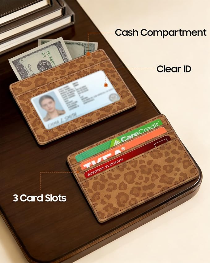 FINTIE Slim Minimalist Front Pocket Wallet RFID Blocking Credit Card Holder | Card Cases with ID Window for Men Women, Leopard print - Image 4