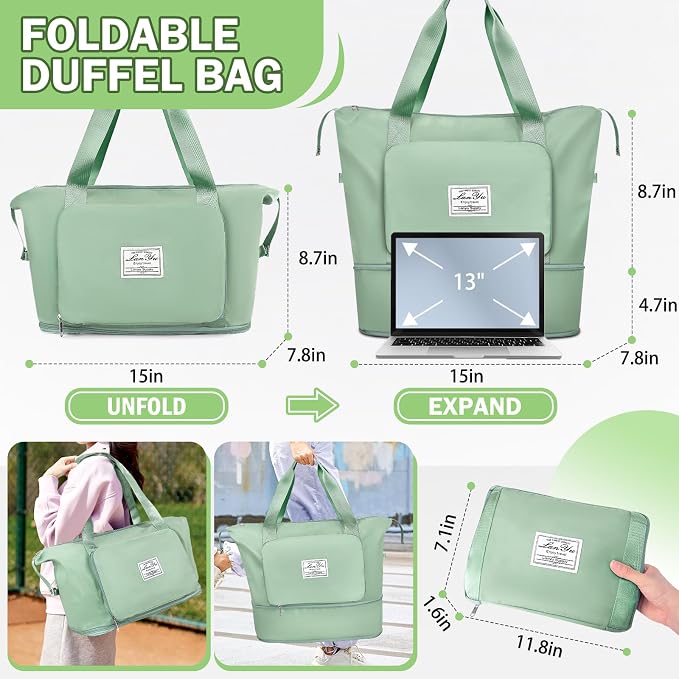 Ranslen Large Capacity Folding Travel Bag,Expansion Travel Duffel Bag with Dry and Wet Separation Portable Travel Duffel Bag - Image 3