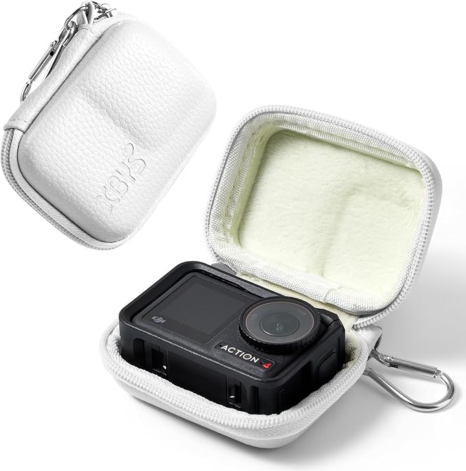 Action Camera Case for DJI Osmo Action 3/4/5 Pro/6, White | Hard Case Compatible with Insta360 Ace Pro 2, GoPro Hero 13/12/11/10/9 Black, Travel Protective Carrying Case with Carabiner by Linpr