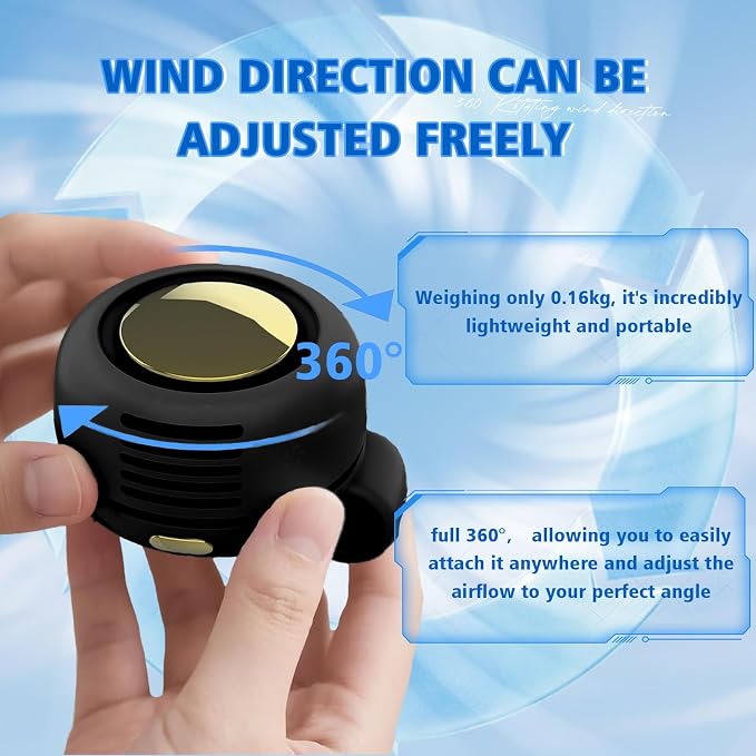 Portable Fan,Clip On Waist Bladeless, Ultra-Quiet Personal Mini Neck Fan | 3 Speeds with 360°Adjustable Clip Mini Fan Personal USB Rechargeable Small Fan for Summer - Image 4