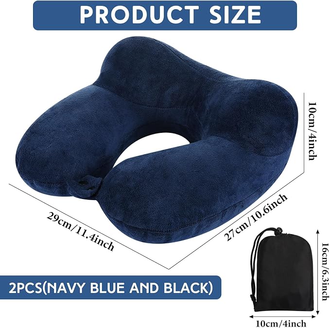 Sintuff 2 Pack Inflatable Travel Pillow for Airplanes Inflatable Neck Flight Pillows with Compact Bag and Blindfold for Traveling, Airplane, Train, Car, Office(Black and Blue) - Image 2