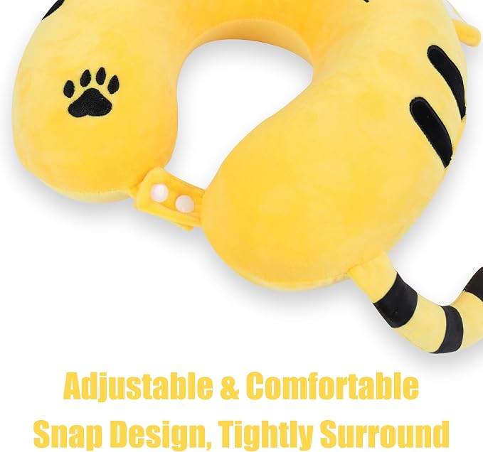 Sexysamba Cartoon Headrest & Neck Pillow for Kids Boys & Girls, Teens, Travel Accessories for Airplane, Car, Recline, Memory Foam Cute Travel Pillow with Sleep Eye Mask - Tiger - Image 3