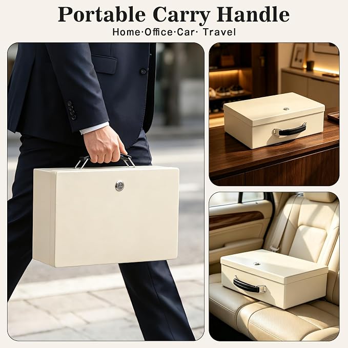 xydled Fireproof Document Box with Key Lock, Fire Safe Box, White | Fire and water resistant lock box for documents, passports, cash and valuables, keeping secure at home, 12.8 x 8.5 x 4.5 Inch - Image 7