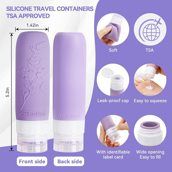 Silicone Travel Bottles for Toiletries, TSA Approved Leak-Proof Toiletry Containers for Airplane & Vacation - Image 3