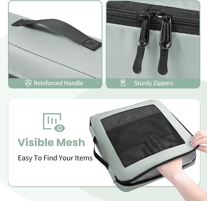 Mesh Packing Cubes for Travel, Durable Luggage Organizer with Sturdy Material and Double Zippers, Comprehensive Set for Travel Accessories Storage, 10 set, green - Image 4