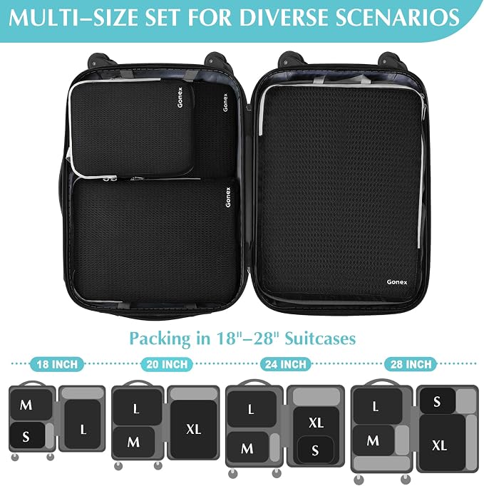 Gonex Compression Packing Cubes, 4-Piece Expandable Travel Organizers | Double-Zip Compression, Space-Saving Design, Ripstop Fabric, Carry-On & Backpack Friendly, Family & Business Travel - Image 5
