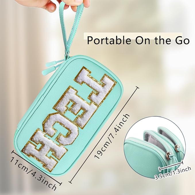 COSHAYSOO Electronics Organizer Bag Travel with Chenille Letter Patch Traveling Must Have Accessories Cute Personalized Gift for Women Cable Cord Charger Storage Pouch (Teal Blue) - Image 2