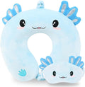 Travel Pillow, Kids Travel Pillow with Sleep Eye Mask Soft Memory Foam Kids Neck Pillow for Boys & Girls, Travel Accessories for Car Airplane Traveling - Blue Axolotl by MissSoul