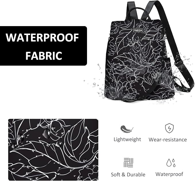 Women's Anti-Theft Backpack Purse | Lightweight Travel Daypack for College, Work & Outdoor | Nylon Back pack with Minimalist Floral Design | Hidden Back Zipper Opening, Compact Travel Size,Summer Purse, Daypack for College Work, Fits 13-inch laptop - Image 6