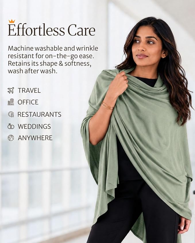 Pashmina Shawl Wraps for Women | USA Made Travel Scarf for Women | Lightweight & Soft Pashmina | Evening Dresses | Travel Scarf Airplane | UPF 50+ Sun Protection | 68x35in - Image 4