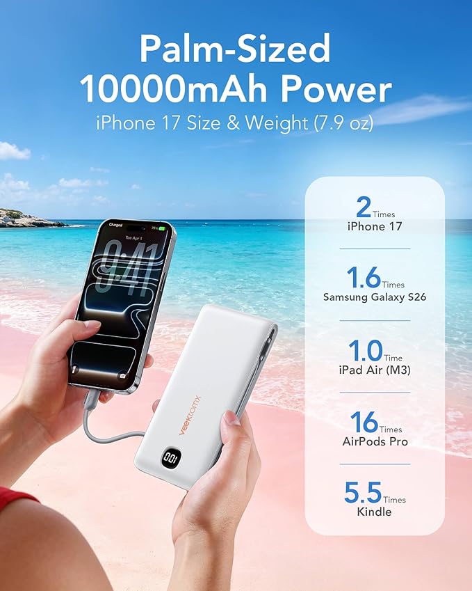 VEEKTOMX Portable Charger with Built-in Cables and AC Wall Plug, 10000mAh | Pocket-Size Travel Power Bank with USB-C and Micro-USB Cables for up to 4 Devices Including iPhone, iPad, Samsung and Kindle - Image 6