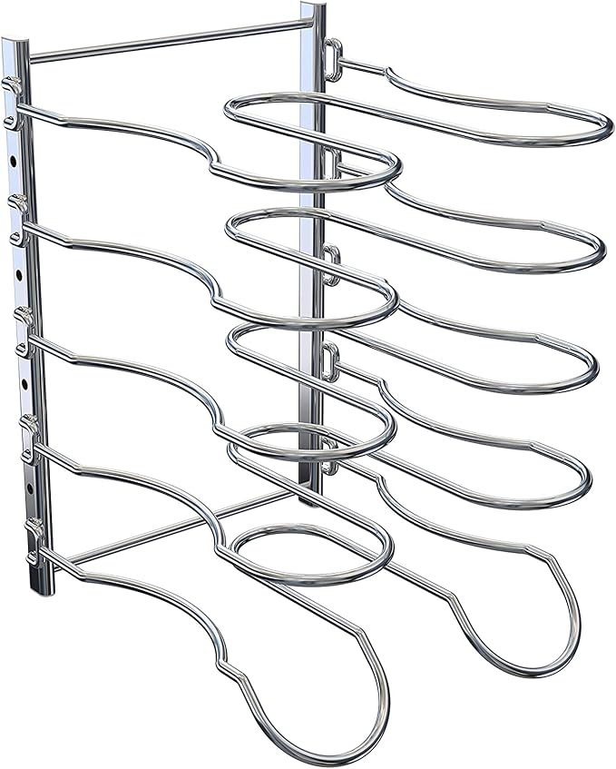 CAXXA Heavy Duty Pan Rack, Pot Lid Rack, Kitchen Cabinet Pantry Cookware Organizer Rack Holder with 5 Adjustable Dividers, Chrome (Pack of 2) - Image 5