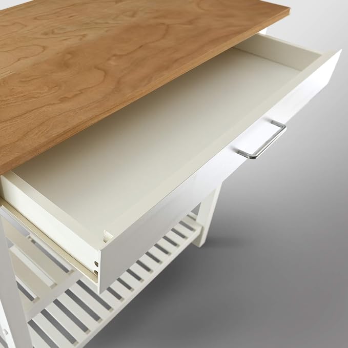 Kitchen Island with Solid Wood Top, White & Cherry Natural - Image 7
