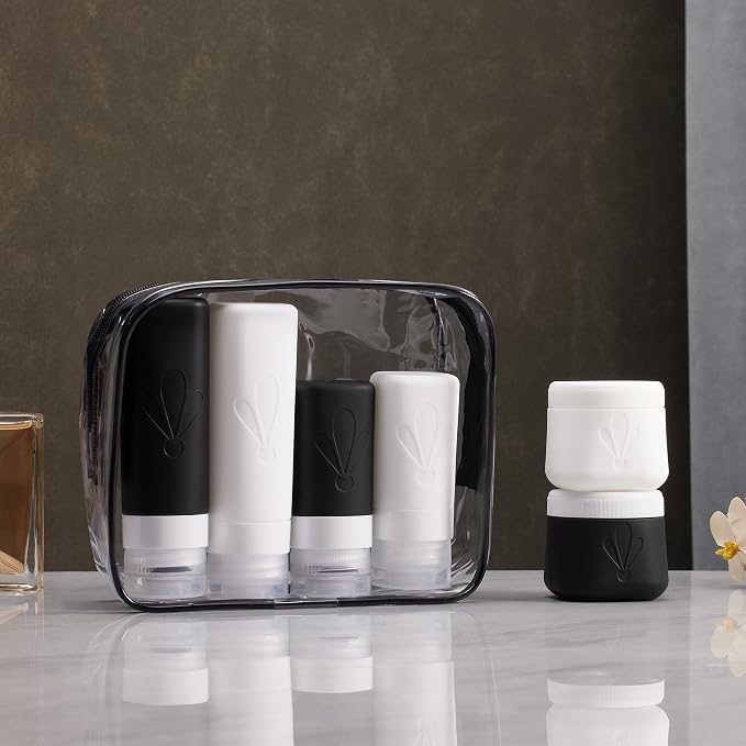 INSFIT travel bottles for toiletries 6 Pack, Leak proof Travel Size Toiletries Containers with toiletry bag, Squeezable Silicone Bottles & Cream Jars, Travel Essentials BPA-Free set for Shampoo - Image 7