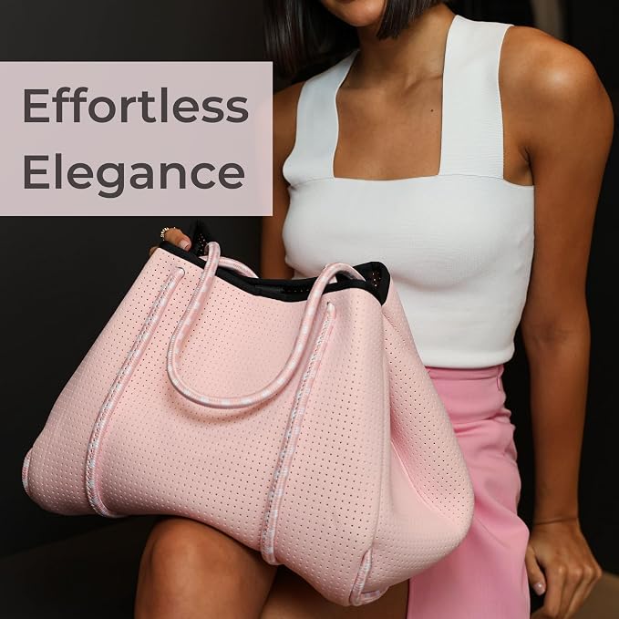 POPUPS Large Neoprene Tote Bag for Women - Everyday Designer Handbag for Travel Work and Beach with Pockets and Zipper Pouch - Image 9