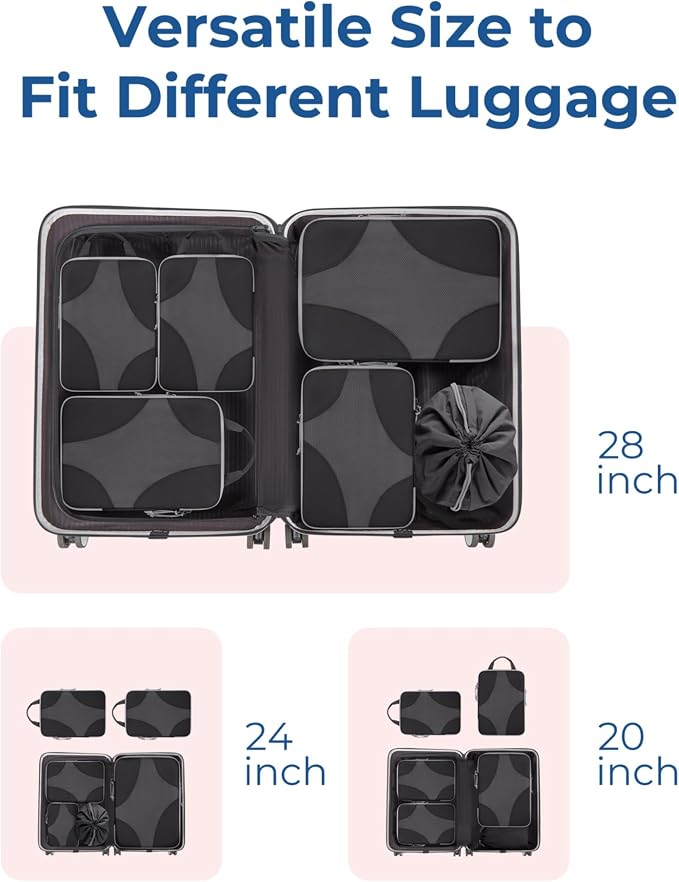 Bagsmart Compression Packing Cubes, Travel Bag Cruise Ship Essentials | Lightweight, Compressible Suitcase Organizer Set fit Standard Carry-On & Checked Luggage, 6 Set, 14 Set Washable Packing Bags - Image 3