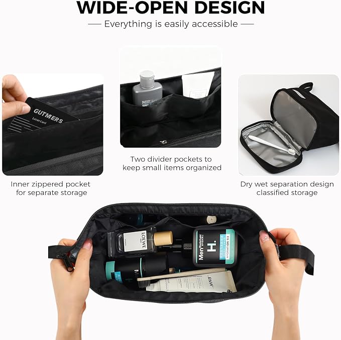 Travel Toiletry Bag Water-resistant with Hanging Hook for Mens Large Packing with Waterproof Wet/Dry Compartment Travel Shower Bags Travel Toiletry Organizer Dopp Kit Shaving Bag - Image 2