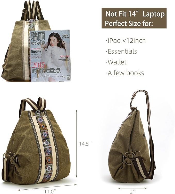 Goodhan Women Canvas Backpack Daypack Casual Shoulder Bag, Vintage Heavy-duty Anti-theft Travel Backpack - Image 4
