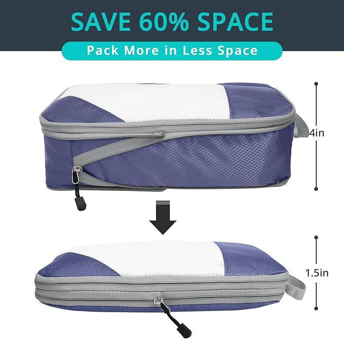 Compression Packing Cubes 6 Set, Compressible Space-Saving Packing Cubes for Travel - Compression Bags, Luggage Organizer, Travel Essentials for Women, Bluish Purple - Image 2
